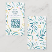 Waterverf Botanische Star David Bar Bat Mitzvah QR Informatiekaartje (Voorkant / Achterkant)