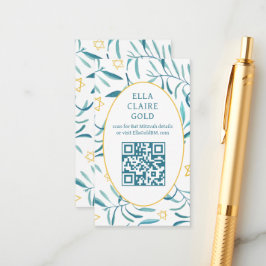 Waterverf Botanische Star David Bar Bat Mitzvah QR Informatiekaartje