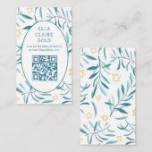 Waterverf Botanische Star David Bar Bat Mitzvah QR Informatiekaartje (Voorkant / Achterkant)