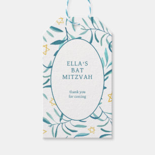 Waterverf Botanische Star van David Bar Bat Mitzva Cadeaulabel