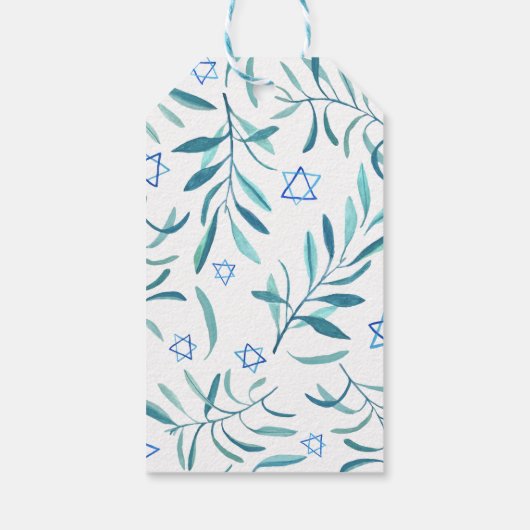 Waterverf Botanische Star van David Bar Bat Mitzva Cadeaulabel (Achterkant)