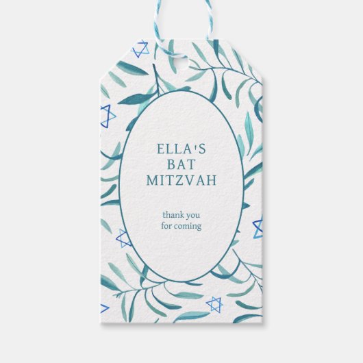 Waterverf Botanische Star van David Bar Bat Mitzva Cadeaulabel (Voorkant)