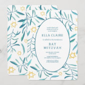 Waterverf Botanische Star van David Bar Bat Mitzva Kaart (Voorkant / Achterkant)