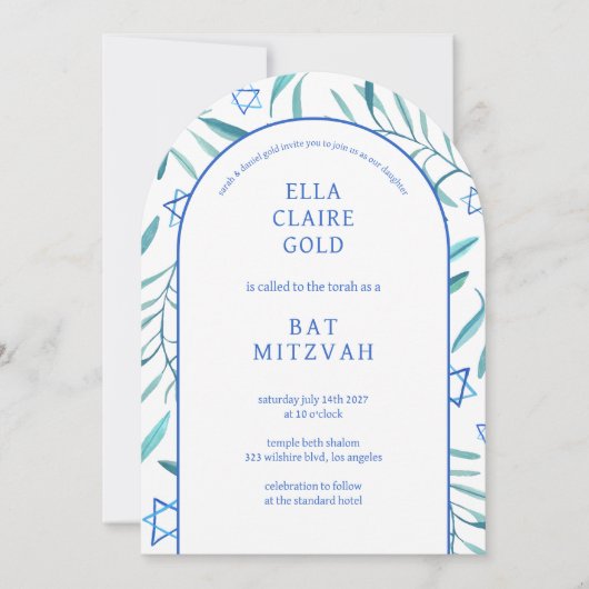 Waterverf Botanische Star van David Bar Bat Mitzva Kaart (Voorkant)