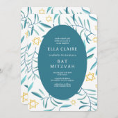 Waterverf Botanische Star van David Bar Bat Mitzva Kaart (Voorkant / Achterkant)