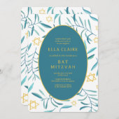 Waterverf Botanische Star van David Bar Bat Mitzva Kaart (Voorkant / Achterkant)