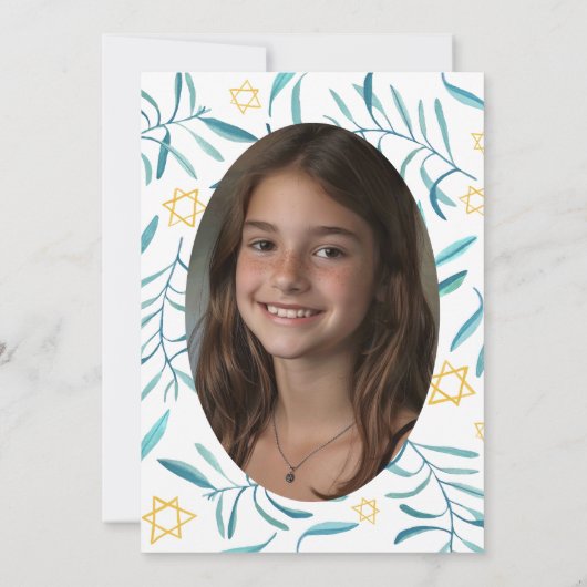 Waterverf botanische ster bar bat mitswa foto kaart (Achterkant)