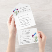 Waterverf Botanische Thistle Simple Floral Wedding All In One Uitnodiging (Afscheurbaar)