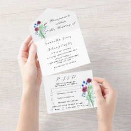Waterverf Botanische Thistle Simple Floral Wedding All In One Uitnodiging