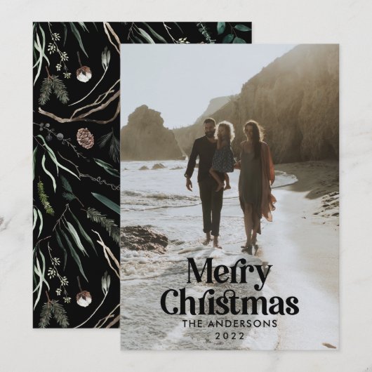 Waterverf botanische typografie feestdagenkaart (Voorkant / Achterkant)