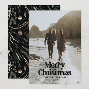 Waterverf botanische typografie feestdagenkaart