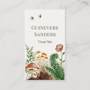Waterverf botanische varen mushroom wildflower visitekaartje