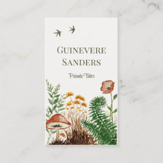 Waterverf botanische varen mushroom wildflower visitekaartje
