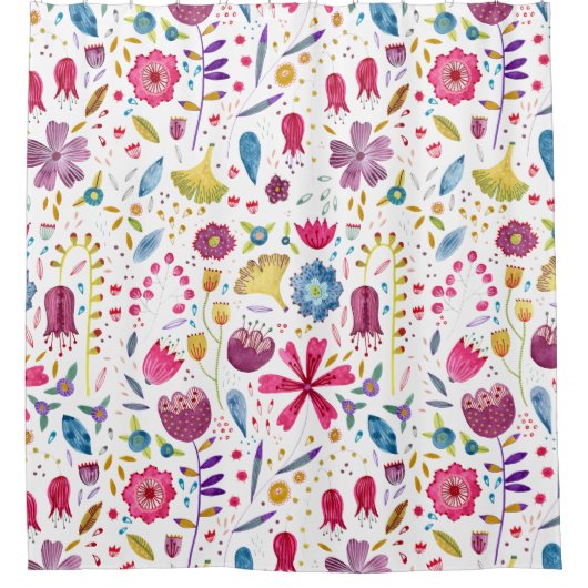 Waterverf Botanische verf van wilde bloemen Douchegordijn (Voorkant)