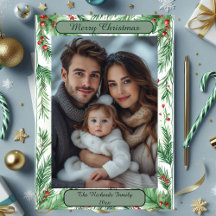 Waterverf Botanische Vintage Groene Kerst Foto
