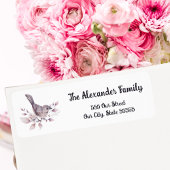 Waterverf Botanische  vogel en roze vulling Etiket