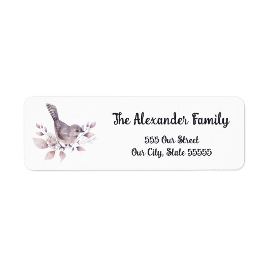 Waterverf Botanische  vogel en roze vulling Etiket (Voorkant)