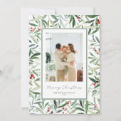 Waterverf Botanische Vrolijke Kerstfoto Feestdagenkaart (Voorkant)