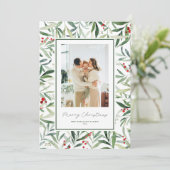 Waterverf Botanische Vrolijke Kerstfoto Feestdagenkaart (Staand voorkant)