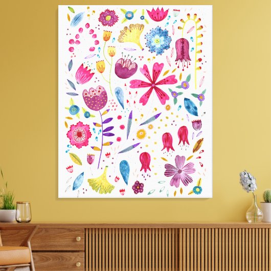 Waterverf Botanische wilde bloem Hedgerow schilder Canvas Afdruk (Insitu (Woonkamer))