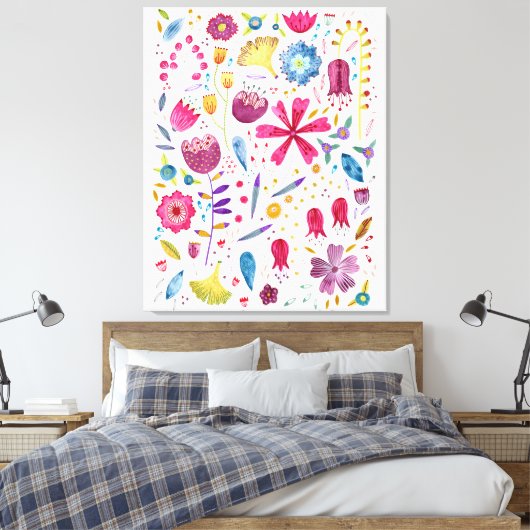 Waterverf Botanische wilde bloem Hedgerow schilder Canvas Afdruk (Insitu (Slaapkamer))