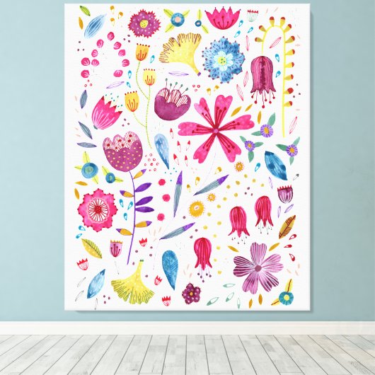 Waterverf Botanische wilde bloem Hedgerow schilder Canvas Afdruk (Insitu (Houten vloer))