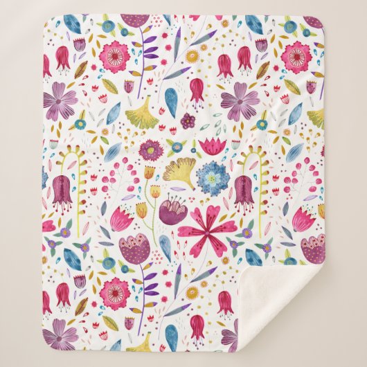 Waterverf Botanische wilde bloem Hedgerow schilder Sherpa Deken (Voorkant)