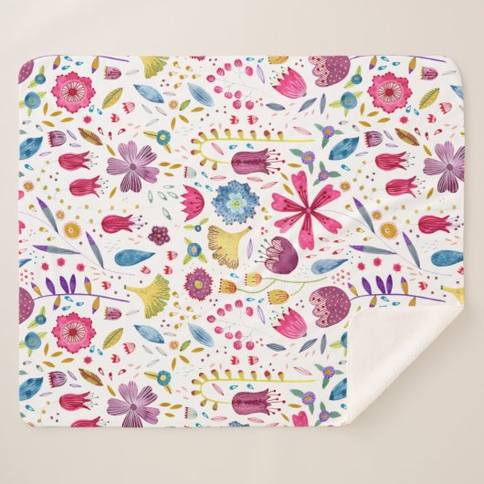 Waterverf Botanische wilde bloem Hedgerow schilder Sherpa Deken (Voorkant (horizontaal))