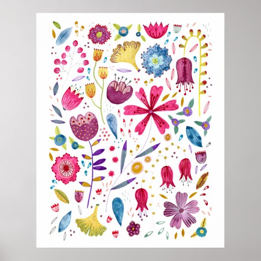 Waterverf Botanische wilde bloem Poster (Voorkant)