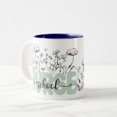 Waterverf Botanische Wilde Bloemen School Verpleeg Tweekleurige Koffiemok (Voorkant links)