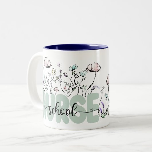 Waterverf Botanische Wilde Bloemen School Verpleeg Tweekleurige Koffiemok (Voorkant links)