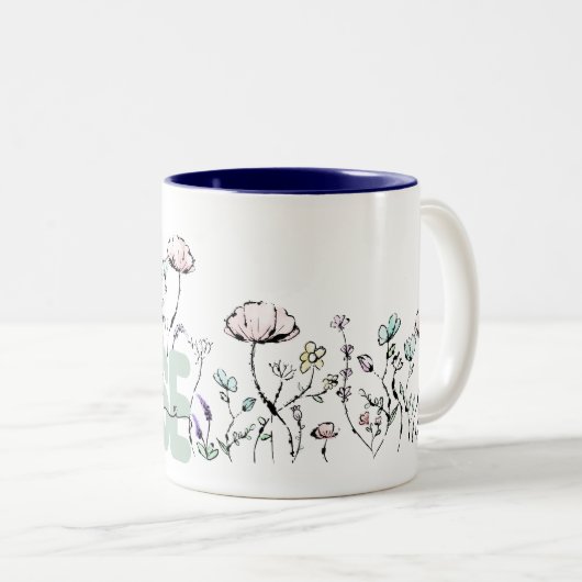 Waterverf Botanische Wilde Bloemen School Verpleeg Tweekleurige Koffiemok (Voorkant rechts)