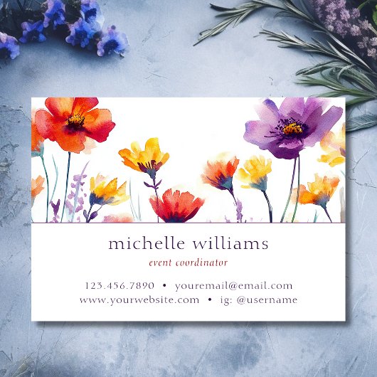Waterverf botanische wilde bloemen visitekaartje