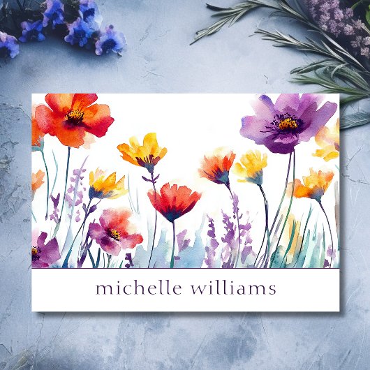 Waterverf botanische wilde bloemen visitekaartje