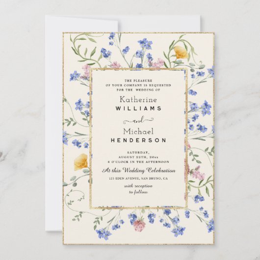 Waterverf Botanische Wildflower & QR Code Wedding Kaart (Voorkant)