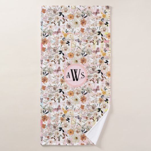 Waterverf Botanische Wildflower Vlinder Initialen Bad Handdoek (Badhanddoek)