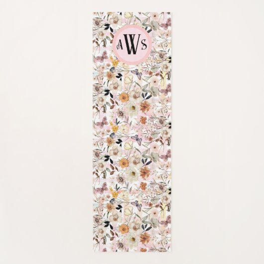 Waterverf Botanische Wildflower Vlinder Initialen Yogamat (Voorkant)