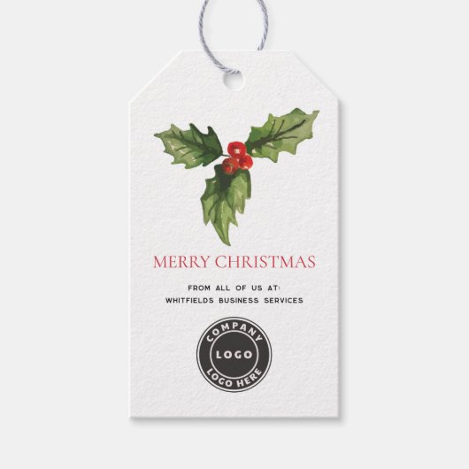 Waterverf Botanische Zaken Logo Christmas Cadeaulabel (Voorkant)