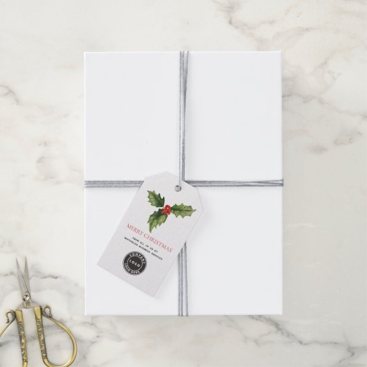 Waterverf Botanische Zaken Logo Christmas Cadeaulabel (Met Touw)