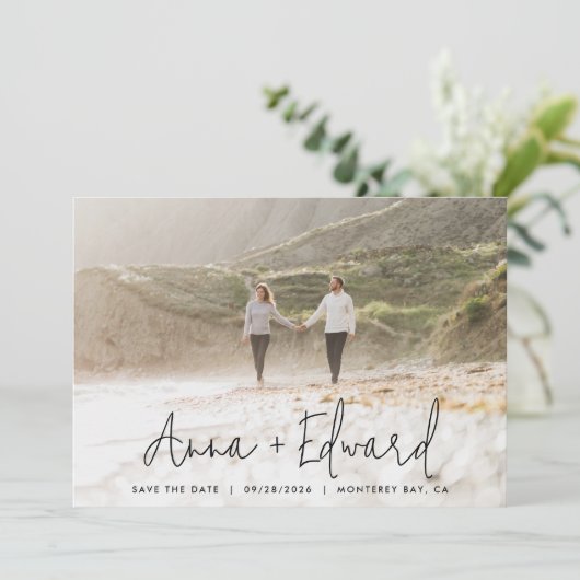 Waterverf botanische zwarte foto S Save The Date (Staand voorkant)