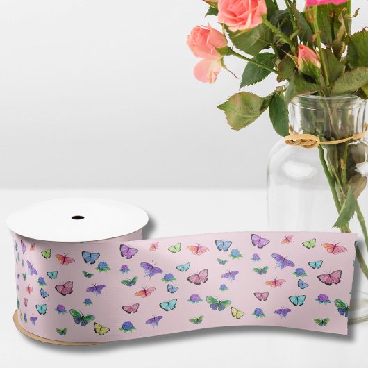 Waterverf botervliegen met hydrangeas satijnen lint