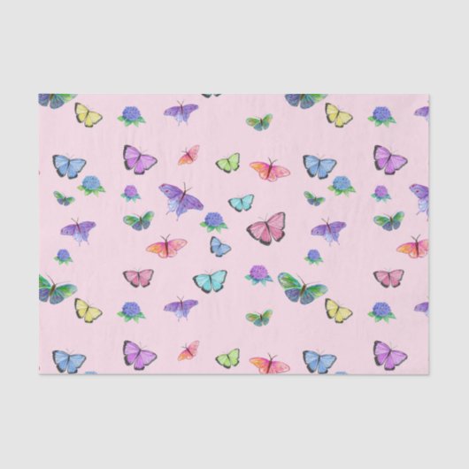 Waterverf botervliegen met hydrangeas tissuepapier (Voorkant)