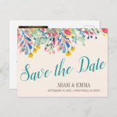 Waterverf Bouquet bespaart de datum van het huweli Briefkaart (Voorkant / Achterkant)