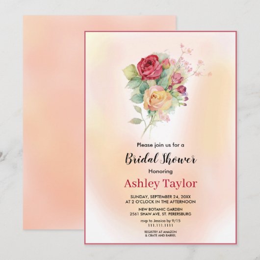 Waterverf bouquet blush roos florale Vrijgezellenf Kaart (Voorkant / Achterkant)