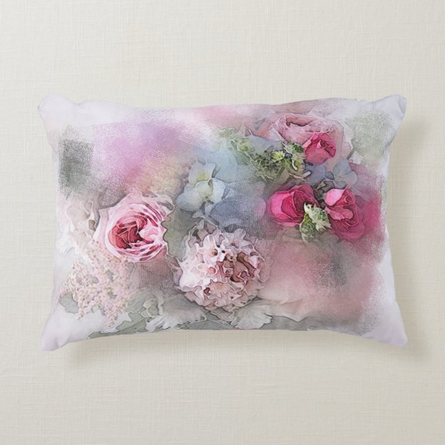 Waterverf Bouquet Floral Rozen Flowers Sjabloon Accent Kussen (Voorkant)