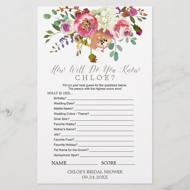 Waterverf Bouquet Ken je het spel (Voorkant)