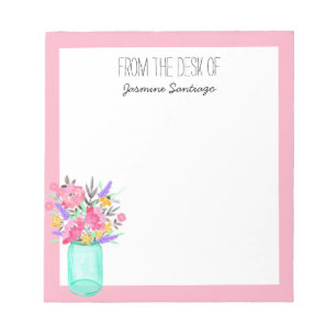Waterverf Bouquet Mason Jar Flowers gepersonalisee Notitieblok