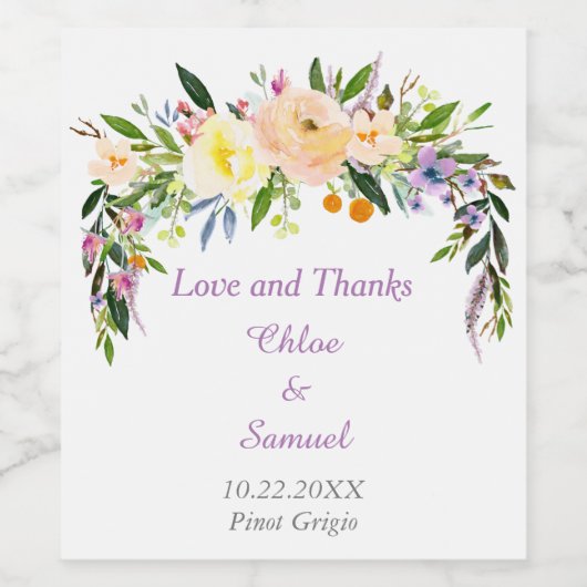 Waterverf Bouquet persoonlijke bruiloft Wijn Etiket (Enkel label)