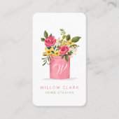 Waterverf Bouquet Potted Floral Rozen Monogram Visitekaartje (Voorkant)