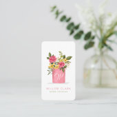 Waterverf Bouquet Potted Floral Rozen Monogram Visitekaartje (Staand voorkant)